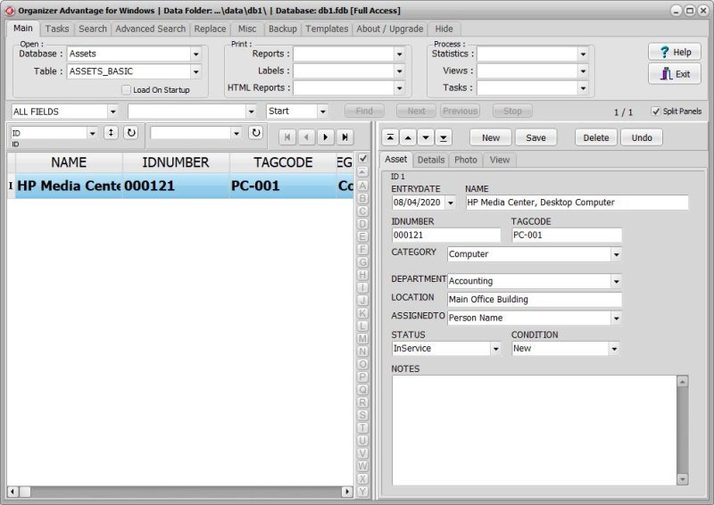 Office Asset Management Software for Windows PCs basic template